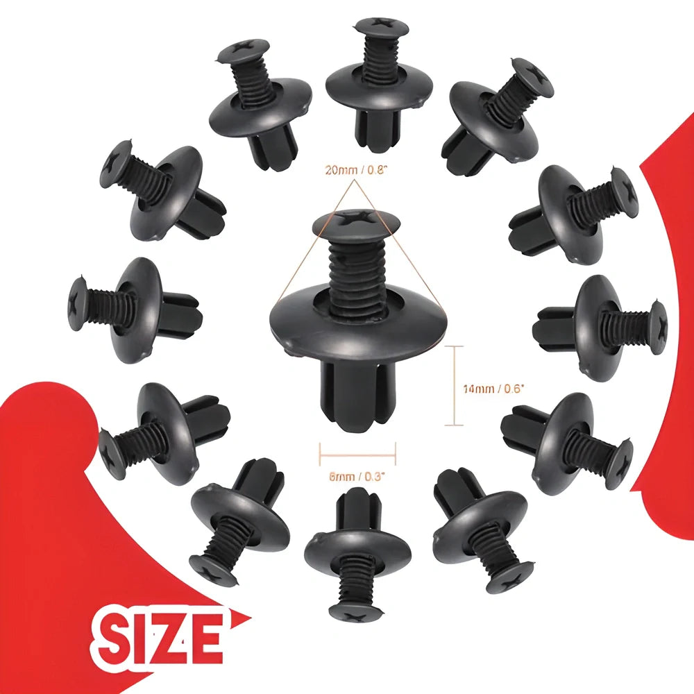 100-piece set of 6-size handy auto body clips for securing fenders, bumpers, doors, and other vehicle exterior panels