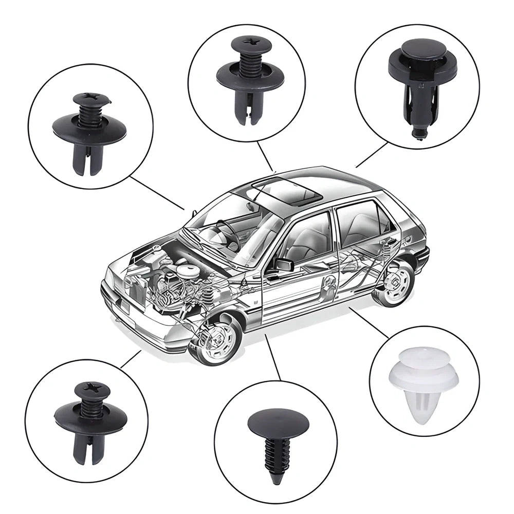 100-piece set of 6-size handy auto body clips for securing fenders, bumpers, doors, and other vehicle exterior panels