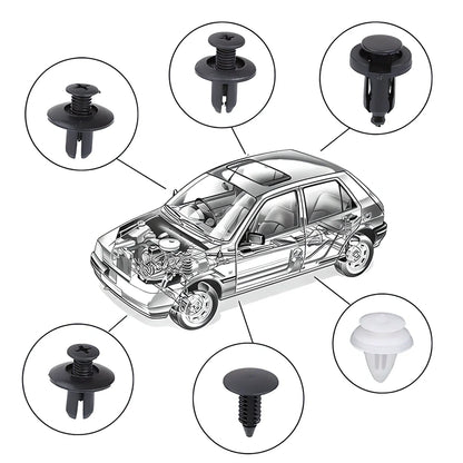 100-piece set of 6-size handy auto body clips for securing fenders, bumpers, doors, and other vehicle exterior panels