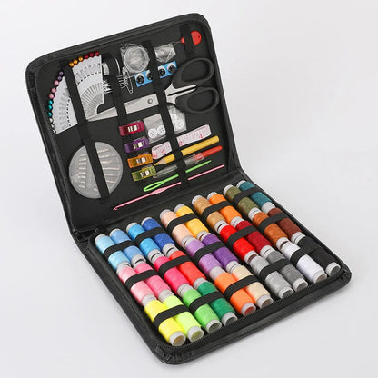 Compact Home Sewing Kit with 98 accessories including needles, pins, and scissors