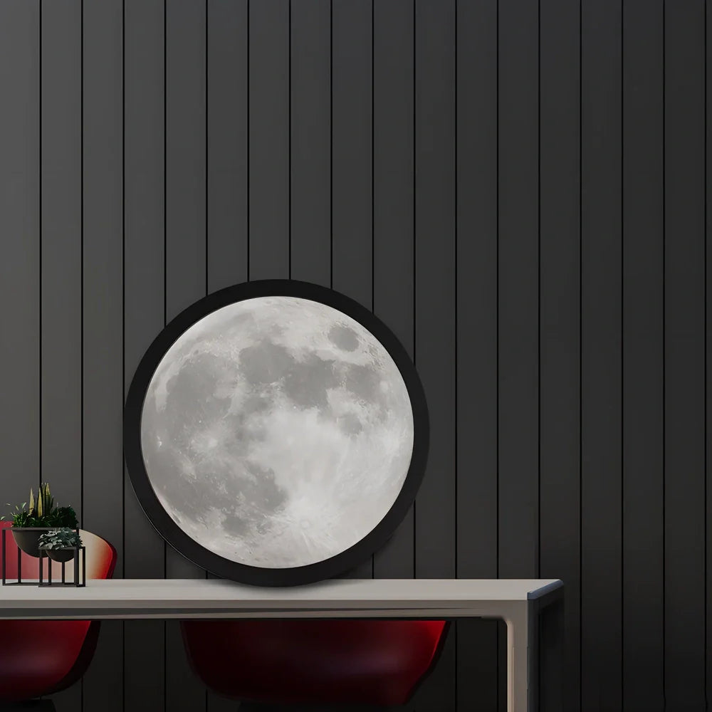24cm black matt frame LED moon mirror with adjustable white lighting and USB power