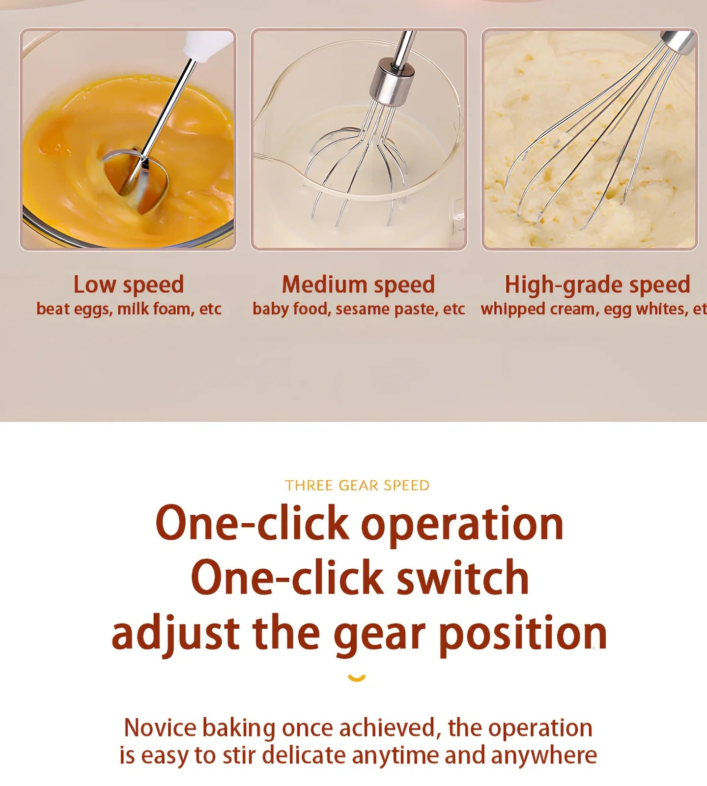 Black hand-held electric whisk with stainless steel beaters and digital speed display