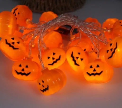 Halloween LED string lights with pumpkin, ghost and bat decorations on 1.2 metre battery-powered cord