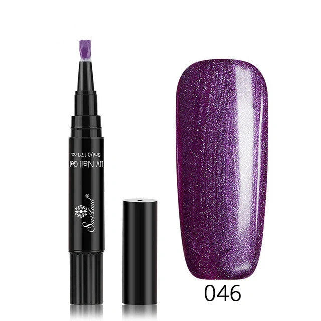 3-in-1 Gel Nail Varnish Pen with Glitter for One-Step Nail Art