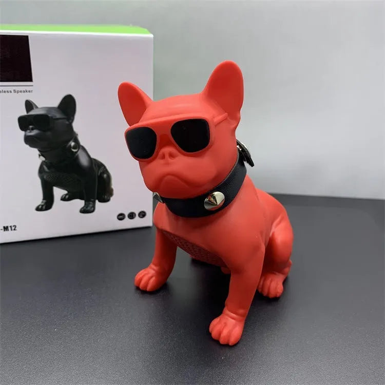 Mini bulldog-shaped Bluetooth speaker in black colour with wireless connectivity