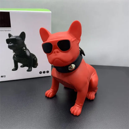 Mini bulldog-shaped Bluetooth speaker in black colour with wireless connectivity