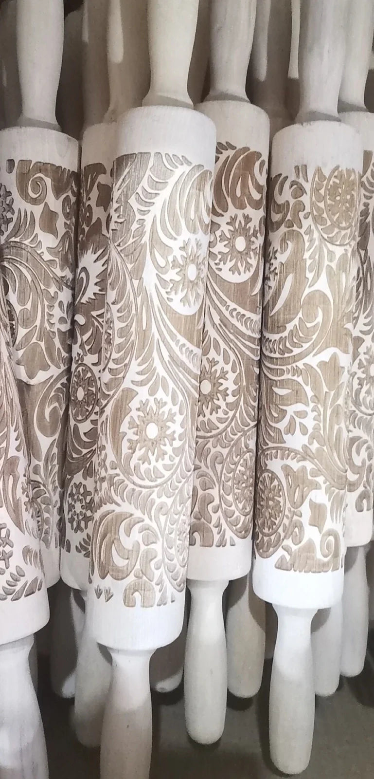 35cm wooden Christmas gift printing rolling pin with engraved festive cookie designs