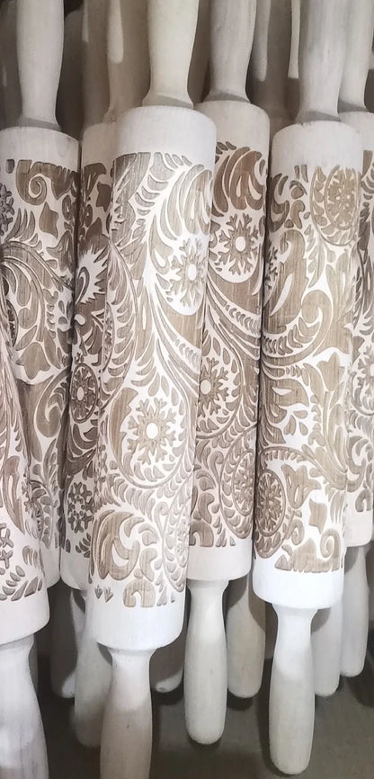 35cm wooden Christmas gift printing rolling pin with engraved festive cookie designs