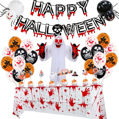 Halloween balloon combo set with spider balloon arch and white and black round latex balloons for party decorations