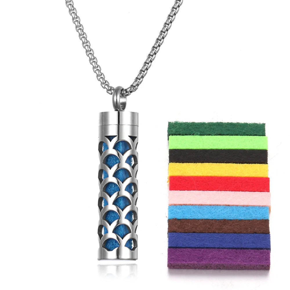 Titanium steel aromatherapy pendant with essential oil diffuser in various color options