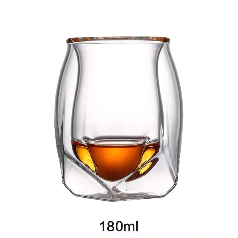 Handmade borosilicate whiskey glass with unique design and double glazing for thermal insulation