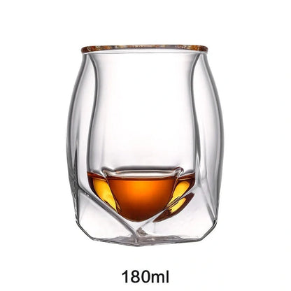 Handmade borosilicate whiskey glass with unique design and double glazing for thermal insulation