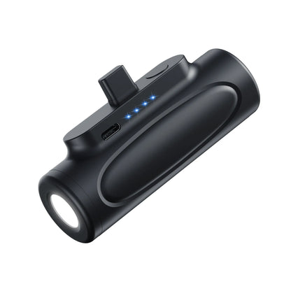 Black Creative Power Bank Glare Flashlight showing 5000mAh capacity and LED light, size 83x27x41mm