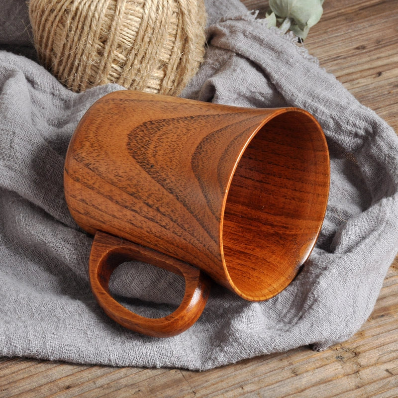 Handcrafted Jujube Wood Retro Japanese Style Mug with ergonomic handle and rustic design