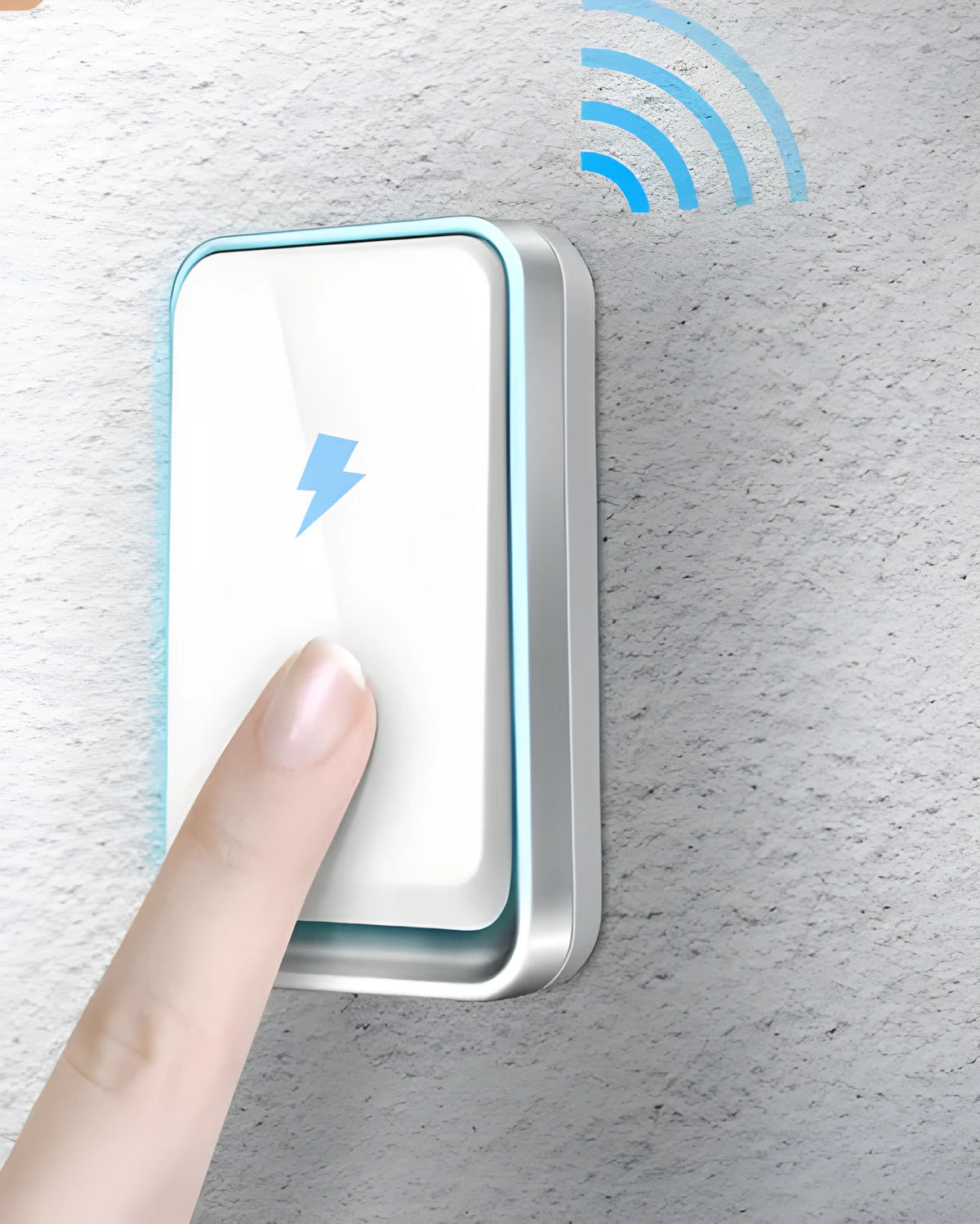 Wireless door bell with 150 metre range, 433MHz frequency, 110-250V power, and 4 volume levels