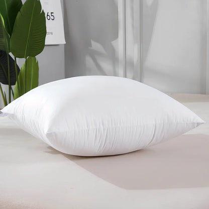 White cotton throw pillow with detachable cover in 18-inch square size with weather-resistant properties
