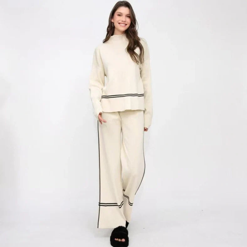 Women's knitted two-piece set in mercerised cotton fabric for autumn and winter commuting