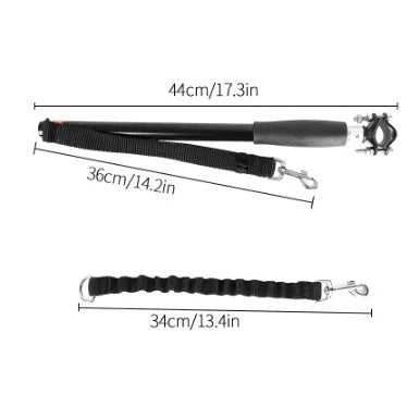Bicycle walking dog leash with stainless steel rod and black rubber band belt