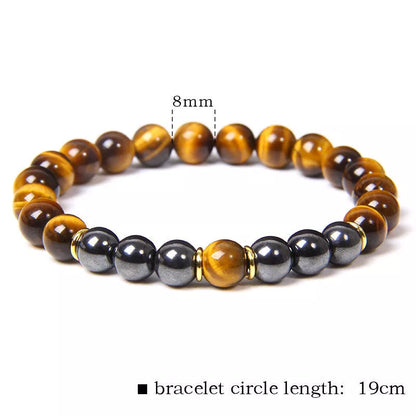 Hand-woven Tiger Eye Stone Bracelet in natural stone, sizes 8mm and 10mm