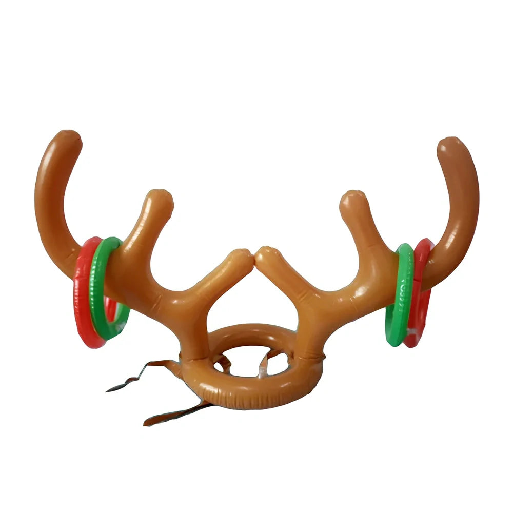 Christmas inflatable reindeer antler hat ring toss game with 80cm antlers and coloured throwing rings