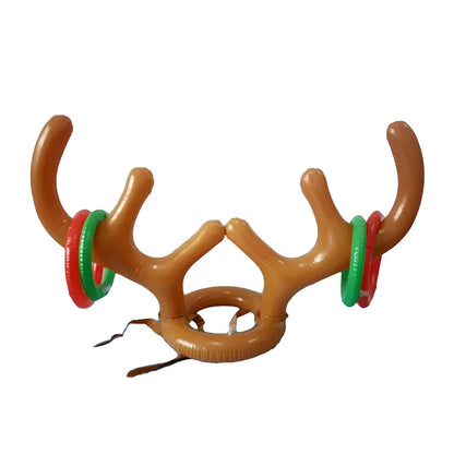 Christmas inflatable reindeer antler hat ring toss game with 80cm antlers and coloured throwing rings