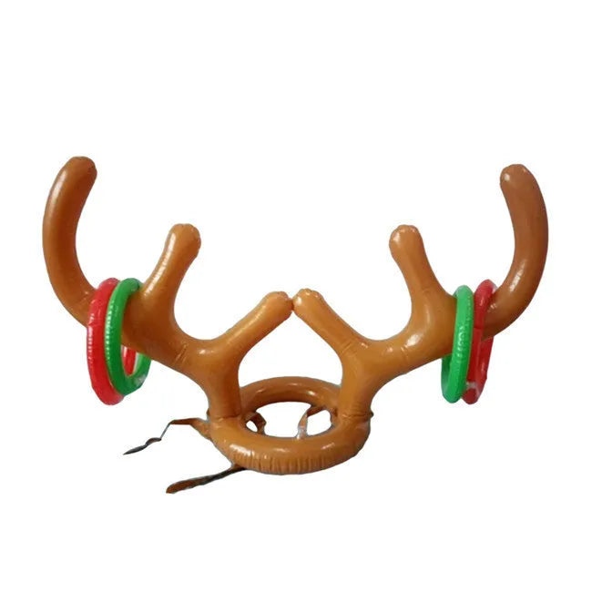 Inflatable Christmas reindeer antler hat ring toss game with 80cm antlers and red and green throwing circles