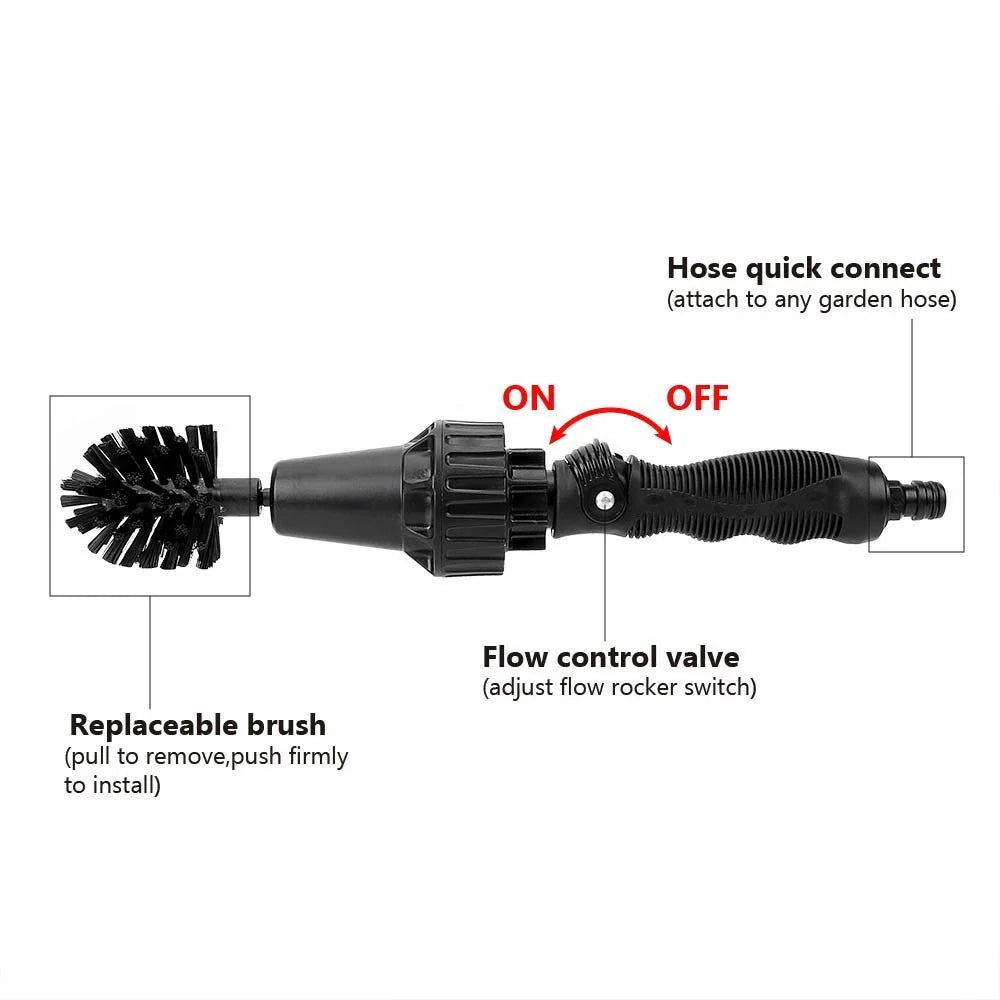 Water-powered rotary cleaning brush for effective car, outdoor, and household cleaning