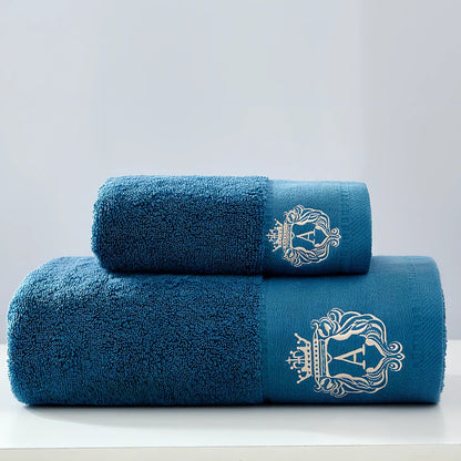 Pure cotton Austin bath towel set in beige: two 34x75cm hand towels and one 70x140cm bath towel for absorbent bathroom drying