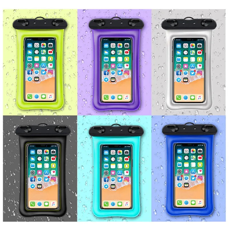 Double airbag mobile phone waterproof bag in various colours with 45cm rope and ABS switch