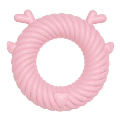 Deer-shaped dog chew toy in blue with spiral groove teeth-cleaning design