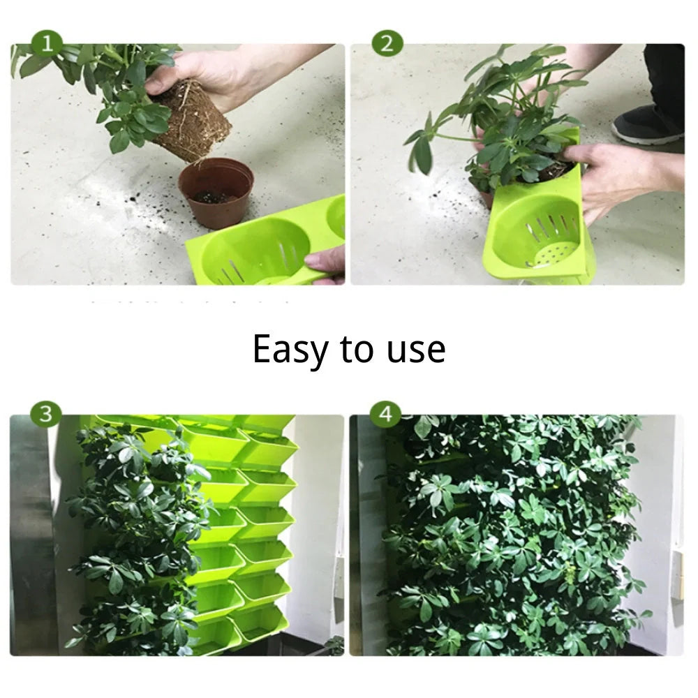 Stackable vertical planter in army green for succulents and bonsai with removable pots