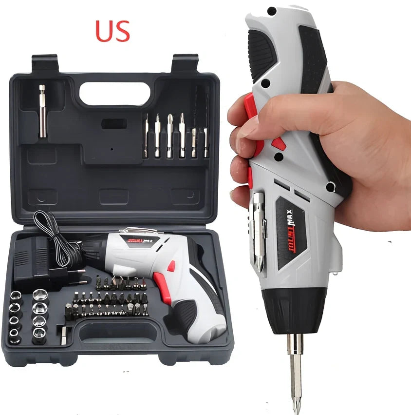 Blue 4.8V electric screwdriver with rotating handle and battery indicator light