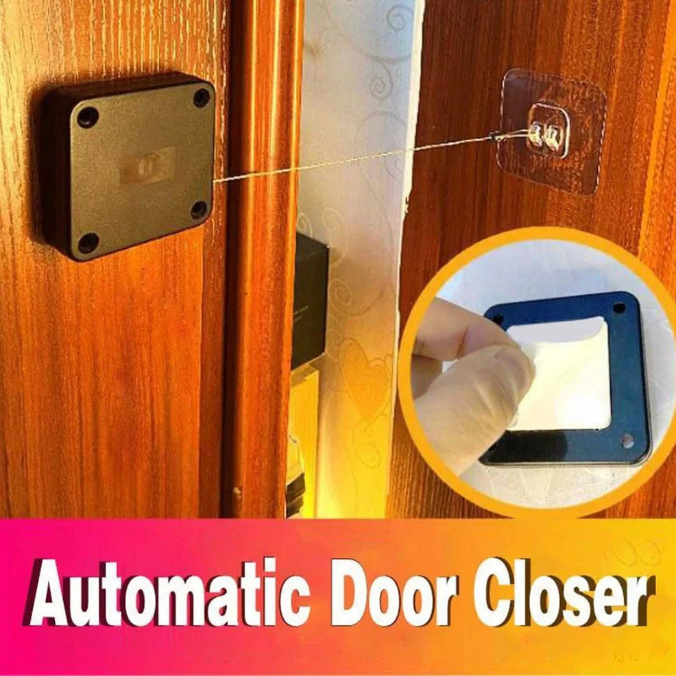 Punch-free automatic retractable sliding door security device with anti-theft cable box measuring 63x63x18mm