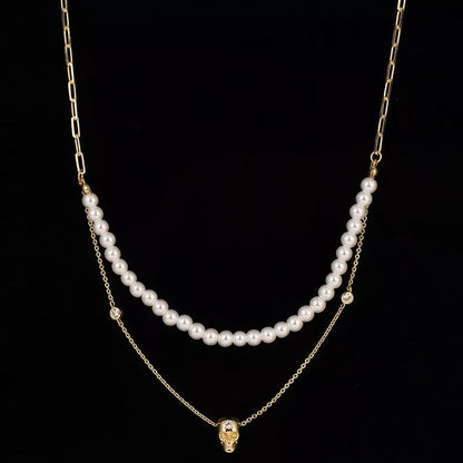 Punk style Y-shaped necklace with zirconium skull pendant and mixed gem inlaid