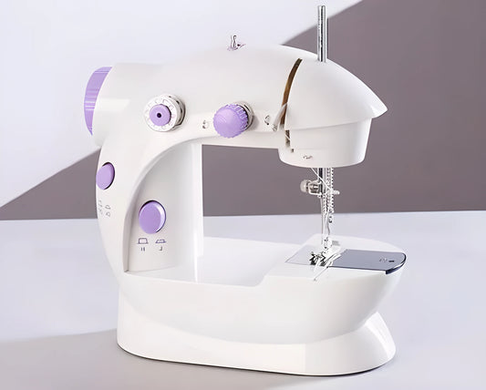 Mini electric household sewing machine with compact 20cm design and included thread cutter