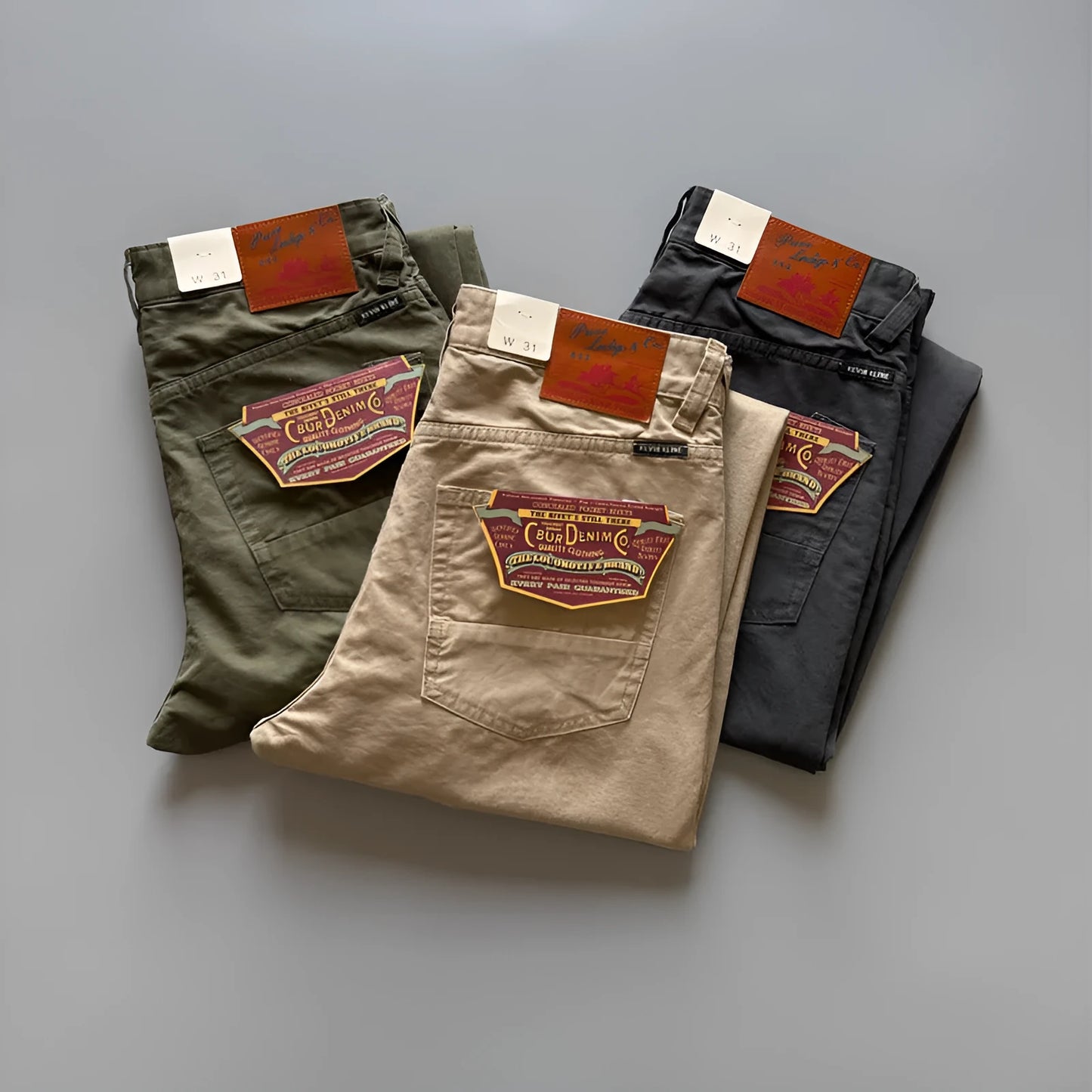 Men's straight leg casual cotton trousers in grey colour showing mid-waist fit and straight silhouette