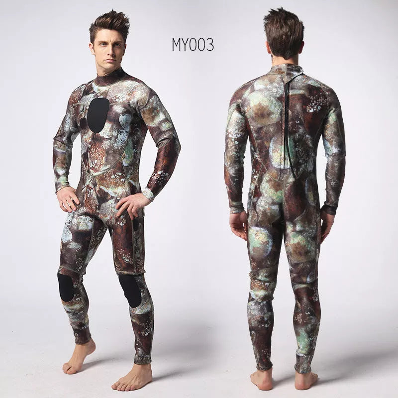 Men's 3MM neoprene diving suit with camouflage pattern for cold water diving
