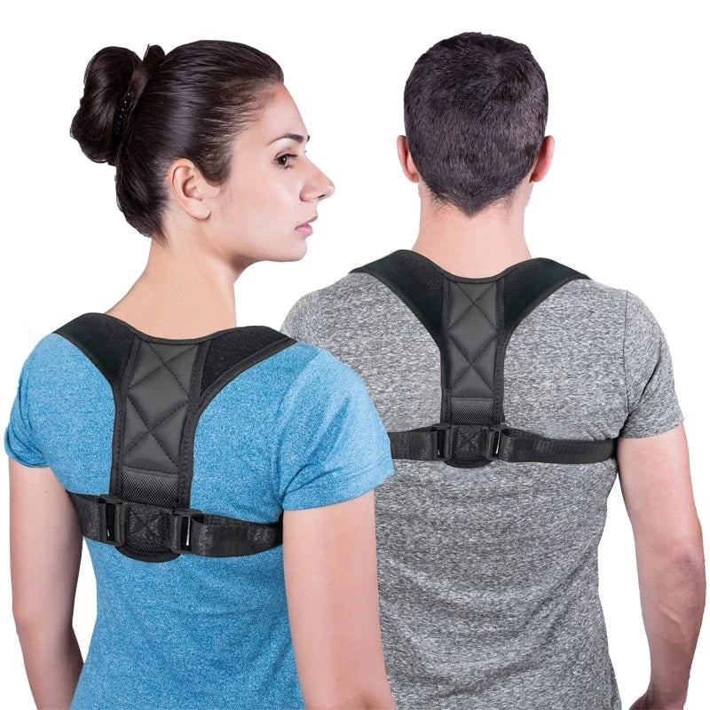 Kids wearing a black and blue posture corrector belt for clavicle and lower back support