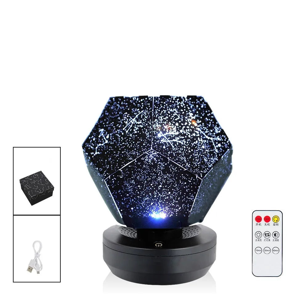 LED starry sky projector night lamp projecting constellation patterns on bedroom ceiling with remote control
