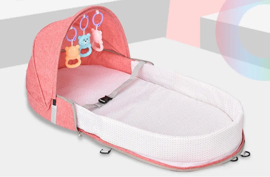 Portable foldable baby bed with mosquito net, cotton linen fabric, unfolded 88x45x12.5cm