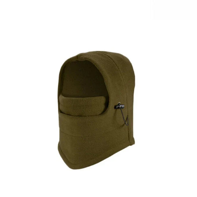 A versatile windproof ski hat with an integrated face mask and neck gaiter, providing complete protection from the elements during outdoor activities.