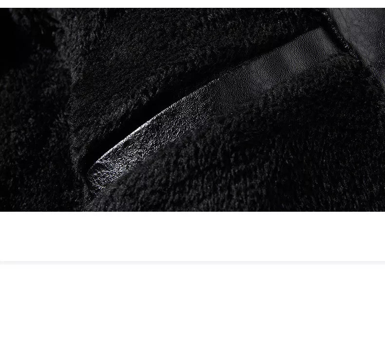 Men's black PU leather jacket with cotton lining, adjustable for diverse fits