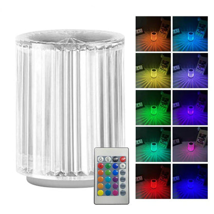 Elegant acrylic LED desk lamp with color-changing RGB lights, modern design, and touch or remote control lighting adjustments
