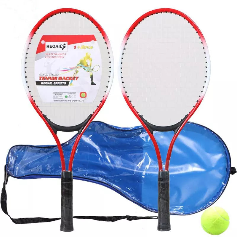 Children's tennis racket with steel alloy frame in green, red, or blue