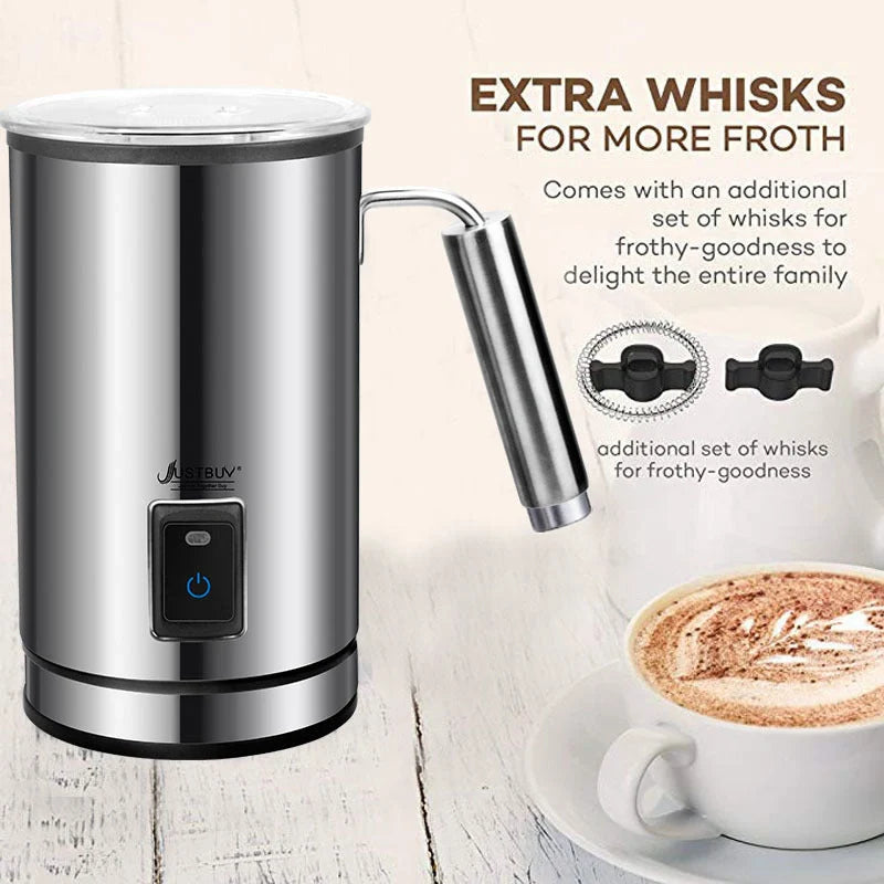 Stainless-steel electric milk frother for coffee and cappuccino