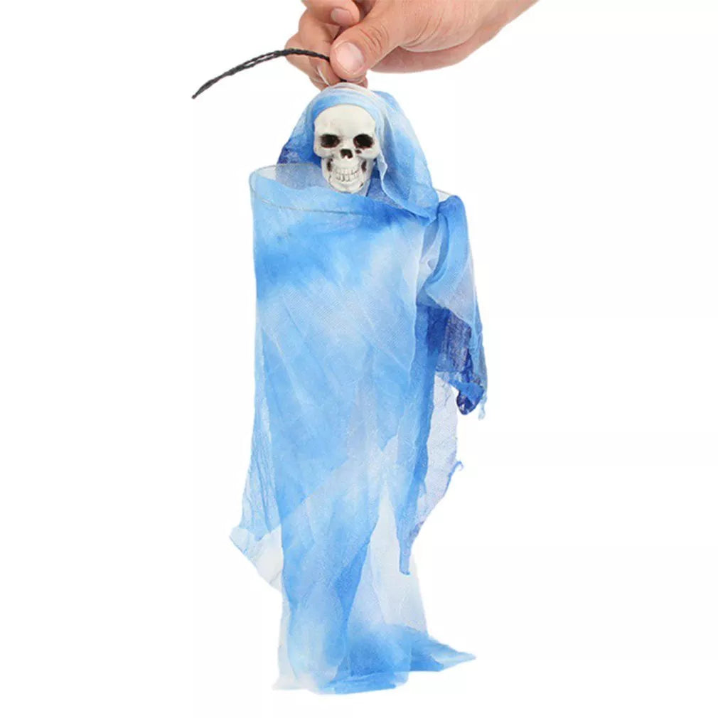 Little Hanging Ghost Haunted House Ornament Doll in purple, blue, gray, or orange