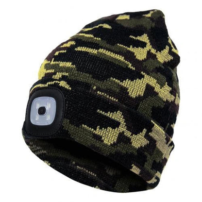 LED knit hat with glowing light for nighttime visibility and warmth