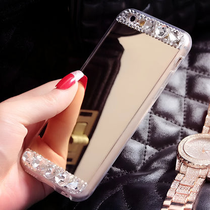 Rhinestone decorated mobile phone case for Huawei smartphones in gold colour with waterproof silicone protection