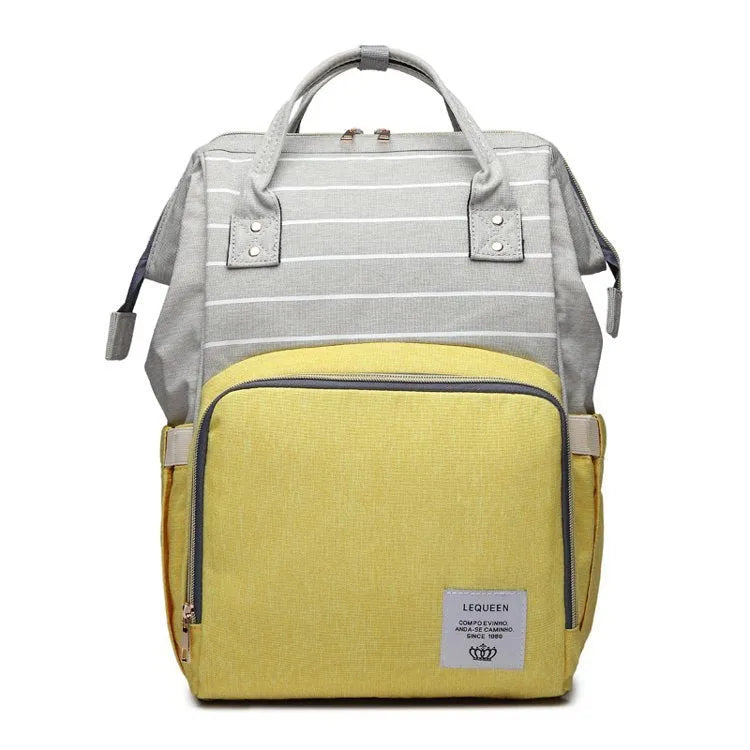 Oxford maternity nappy bag with 16-20L capacity, anti-theft design, bottle area, and multiple colour options