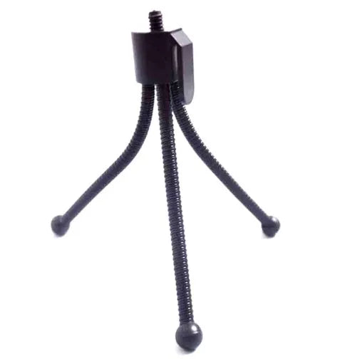 Mini iron frame tripod with universal ball head, folded to 110mm, on a desktop